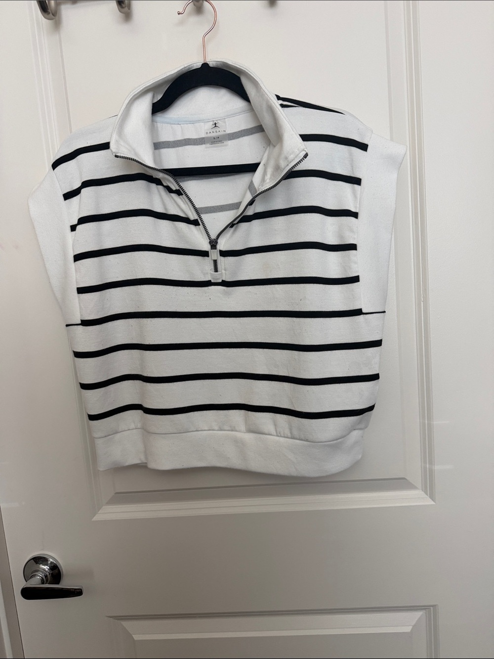 Striped Half-Zip Knit Pullover, short & wide- White & Black